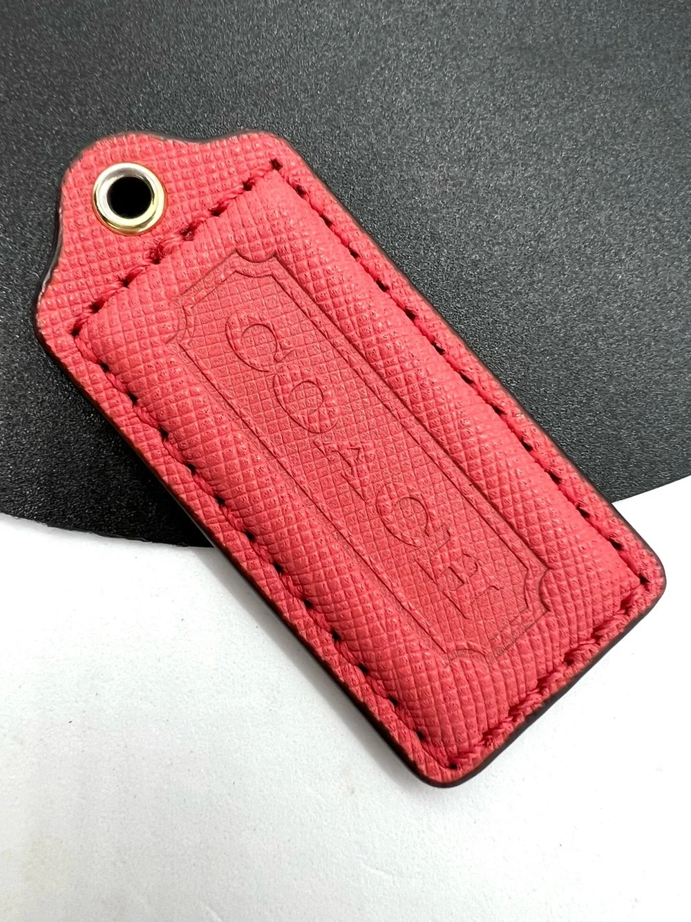 COACH Coral Pink Crossgrain Leather Replacement Hangtag Bag Charm
